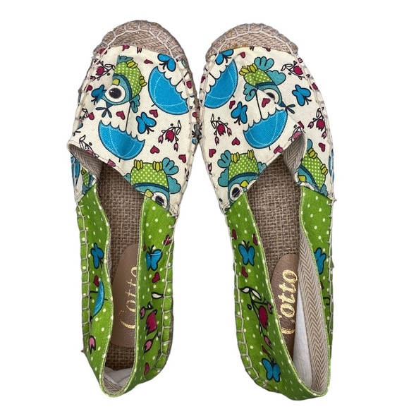 Cotto Owl Print Canvas Espadrille EU 41 Green White Blue - Picture 2 of 7